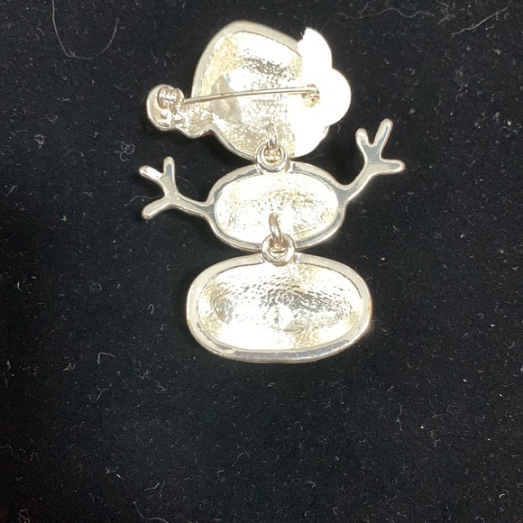 Vintage movable snowman enamel over silver toned metal pin w rhinestones - Picture 3 of 5